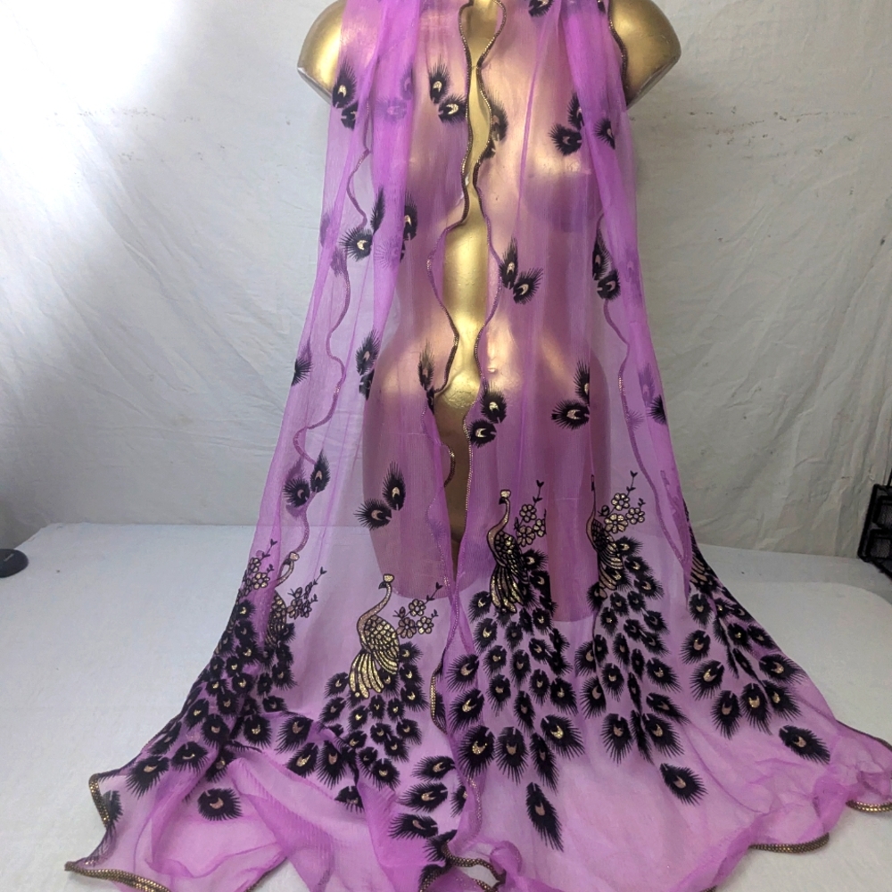 Pretty As A Purple Peacock Sheer Scarf With Bold Graphics